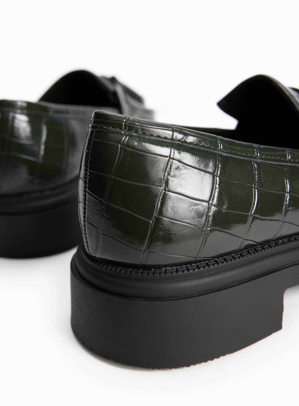 Dark Green Faux Leather Croc Detail Chunky Loafers 5 - Image 3